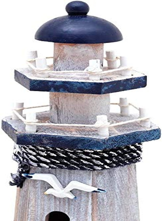 WHY DECOR Lighthouse Decor Nautical Decoration Wood Light House Figurine Beach House Coastal Decor Table Ocean Seaside Theme Home Lake House Bathroom Shelf Centerpiece 10.25" Blue - Image 3